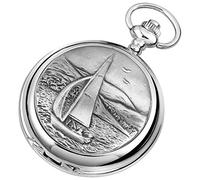 Woodford Mens Sailing Chrome Plated Full Hunter Quartz Pocket Watch - Silver