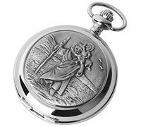 Woodford Mens St Christopher Chrome Plated Double Full Hunter Skeleton Pocket Watch - Silver