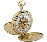 Woodford Skeleton Full-Hunter Pocket Watch, 1063, Men's Gold-Plated Twin-Lidded with Chain (Suitable for Engraving)