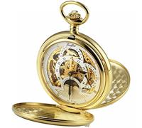 Woodford Skeleton Pocket Watch, 1051, Men's Gold-Plated Twin-Lidded Two Time Zone Moon-Phase with Chain (Suitable for Engraving)