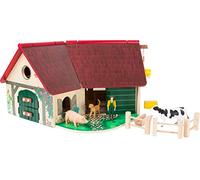 Woodfriends 11005 Wooden farm, with animals, fence, crane, ladder and farmer, 3 years and older