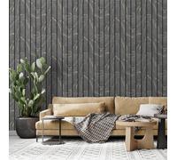 Woodgrain Panel Look Wallpaper Roll Muriva Charcoal One Size