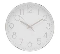 Woodhouse & Mitchell 30cm Silent Wall Clock - Large Non-Ticking Quartz Wall Clock with Easy-to-Read Numbers, Modern Silver & White Kitchen or Living Room Clock, Battery Operated