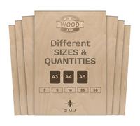 WoodLab 50 x A5 Birch Plywood Panels 3 mm (±0.5 mm) 21 x 14.8 cm A5 Raw Wood for Crafts, Pyrography, Hollow, CNC Laser, Decorating, Decoupage, Engraving (50)
