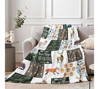 Woodland Animal Adventure Throw Blanket for Kids, 130 x 150 cm Cozy Watercolor Forest Animal Fluffy Blanket for Boys Girls Children Gift, Soft Jungle Safari Animal Flannel Throw Blanket for Bed Couch