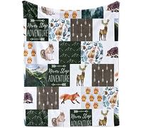 Woodland Animal Baby Blanket for Boys Girls, Soft Jungle Forest Animal Adventure Crib Plush Plaid Flannel Blanket for Nursery, Cozy Warm Fox Rabbit Fluffy Throw Blanket Gift for Newborn and Toddler