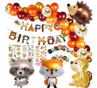 Woodland Animal Balloon Garland Kit,Forest Fox Hedgehog Banner Cake Topper