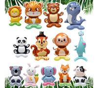 Woodland Animal Balloons, 13pcs Giant Jungle Safari Balloon Zoo Theme Foil Balloons, Cute Rabbit Bear Fox Elephant Monkey Lion Panda Standing Party Decorations for Boy Girl Birthday Baby Shower