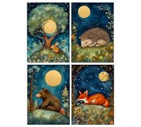 Woodland Animal Birthday Cards Pack of 4 Large A5 - Hedgehog, Bear, Fox & Rabbit Greeting Cards, Blank Inside, Cute Illustrated Birthday Cards for Kids & Adults, Premium Quality Cards