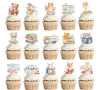 Woodland Animal Book Cupcake Toppers Welcome Baby A New Chapter Watercolor Forest Reading Animals 48pcs 16 Designs