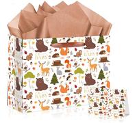 Woodland Animal Gift Bag Fall Large Oh Baby Woodland Gift Wrap Bag with Handles Tissue Paper Greeting Card for Boy Girl Baby Shower Gender Reveal Birthday Forest Animal Favors Decor Party Supplies