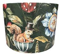 Woodland Animal Lampshade for Ceiling & Table Lamps - Quirky Squirrel & Frog Floral Print Light Shade, Green or Gold