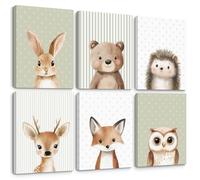 Woodland Animal Nursery Wall Art Decor Baby Kids Poster Safari Animal Wall Decor Jungle Forest Prints Bear Fox Deer Pictures Sage Green Painting Neutral Artwork for Bedroom 12x16x6 Inch Ready to Hang