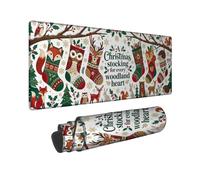 Woodland Animal Seasonal Quote Animals Christmas Large Mouse Pad 16x36 Inch | Forest Creatures, Extended Mouse Pad, Hanging Stockings, Seasonal Desk Decor, Winter Botanical Art