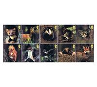 Woodland Animal Stamps for postage - 10 x 1st Class Royal Mail Mint Stamps. 2004 Woodland Animal stamps featuring Red Deer, Badger, Wild Cat, Red Squirrel etc