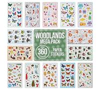 Woodland Animal Stickers for Children to Scrapbook, Craft, Decorate - Over 360 Self Adhesive Autumn Paper Stickers 14 Designs - Party Bag Fillers for Kids - Butterfly, Fox, Hedgehog, Owl, Bird