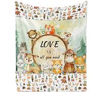 Woodland Animal Throw Blanket, Soft Jungle Forest Animal Plush Flannel Blanket for Boys Girls, Soft Cozy Plush Flannel Fleece Blanket with Fox Rabbit Bear Pattern for Teens Bed Sofa Couch, 130x150cm