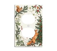 Woodland Animal Winter Forest Theme Foxes Duplex Outlet Covers Plate | Woodland Animals, Evergreen Branches, Holly Berries, Winter Botanical, Nature-inspired Artwork