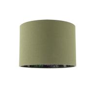 Woodland Animals and Colourful Forest Drum Lamp Shade with Olive Green Linen Fabric | Owls Rabbits Badgers | 18cm x 25cm by Happy Homewares