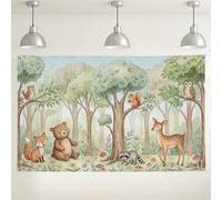 Woodland Animals Backdrop, Cute Forest Theme Decorations for Baby Shower, Cartoon Style Nature Background for Photography, Spring Outdoor Indoor Party Supplies 71x43 Inch