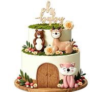 Woodland Animals Cake Toppers, 23Pcs Oh Baby Forest Creatures Cake Decorations with Bear Fox Deer Figurines, Mushrooms Leaves Flowers for Woodland Baby Shower, Wild One 1st Birthday Party Supplies