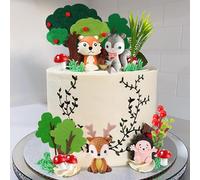 Woodland Animals Cake Toppers with Squirrel Fox Deer Hedgehog Cake Decorations for Baby Shower Woodland Theme Birthday Party Supplies