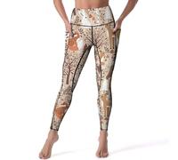 Woodland Animals in Neutral Tones Leggings for Women, High Waisted Soft Yoga Pants Workout Leggings with Pockets