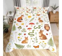 Woodland Animals Small Double Duvet Cover Set, 3D Printed Quilt Cover | 2 Pillowcases, Soft Microfiber, Hidden Zipper, Fade Resistant, All Season, Teens Adults Decor, Rabbit Fox Owl, 150x200