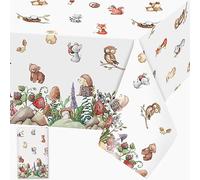 Woodland Animals Table Cloth Jungle Safari Plastic Table Cover Tablecloth Rectangular Tablecloths Disposable Wipe Clean Waterproof Table Cloths Covers for Kids Birthday Wild One Party Supplies, 1pc