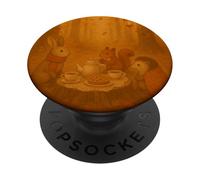 Woodland Animals Tea Party in Lantern-Lit Autumn Forest PopSockets Adhesive PopGrip