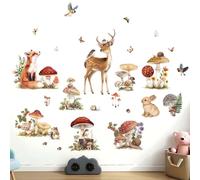 Woodland Animals Wall Stickers for Baby: Peel and Stick Mushroom Deer Fox Rabbit Wall Decals - Wall Decor Art Kids Supplies Ages 1-12 Years