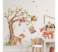Woodland Animals Wall Stickers for Nursery, Watercolor Forest Tree Wall Decals with Fox, Deer & Squirrel, Peel and Stick Wall Art for Kids Bedroom, Vinyl Stickers in Gift Box