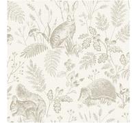 Woodland Animals Wallpaper Neutral Nature Forest Animal with Hare Hedgehog Squirrel Botanical Leaf Pattern Rustic Country Style Feature Wall for Living Room Bedroom Hallway Decor