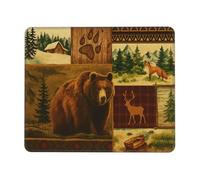 Woodland Bear Deer Fox Cabin Gaming Mouse Pad Non-Slip Rubber Base Waterproof Washablee Small Mousepad for Wireless Mouse Computer Desk 11.8"x9.8"