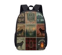 Woodland Bear Deer Maple Axe Print Backpack for Kids Teens School 17 Inch Vintage Forest Nature Student Rucksack Welcome Rustic Wildlife Daypack (03)