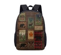 Woodland Bear Deer Maple Axe Print Backpack for Kids Teens School 17 Inch Vintage Forest Nature Student Rucksack Welcome Rustic Wildlife Daypack (02)
