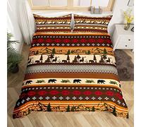 Woodland Bedding Set Super King Abstract Bear Elk Deer Duvet Cover Tribal Rustic Cabin Comforter Cover For Boys Teens Exotic Aztec Geometry Floral Bed Set Western Wild Animal Room Decor Brown