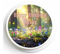 Woodland Cake Topper - Edible Icing or Wafer - 7" Round - Personalised Birthday Party Nature Forest Wood Wild Flower Cake Decoration(Edible Wafer)