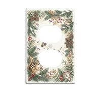 Woodland Chipmunk Winter Nature Theme Duplex Outlet Covers Plate | Pinecones Accents, Bird Illustration, Rustic Botanical Frame, Cozy Woodland Motif, Seasonal Home Wall Decor