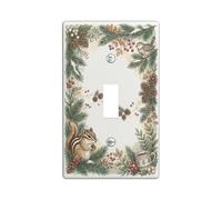Woodland Chipmunk Winter Nature Theme Toggle Switch Plate | Pinecones Accents, Bird Illustration, Rustic Botanical Frame, Cozy Woodland Motif, Seasonal Home Wall Decor