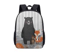 Woodland Creatures 17 Inch Backpack Cute Animal Deer Fox Rabbit Forest Print School Bag for Kids Girls Primary (04)