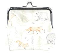 Woodland Creatures Beige Personalised Leather Wallet for Women with Kiss Closure Card Holder Coin Holder Woodland Creatures Beige Classic, Woodland Creatures Beige, Classic