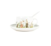 Woodland Creatures Cup & Saucer Set with Spoon - Forest Animals Porcelain White Mug Coffee/Tea Hot Drinks Present Gift
