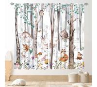 Woodland Curtains for Kids Room, Rustic Forest Animals, Wildlife, Watercolor, Forest, Bear, Deer, Fox, Country-Style Blackout, Window Curtains for Baby, Girls, Boys, Bedroom, Living Room, 2