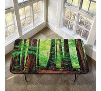 Woodland Design Elastic Tablecloth for 4FT Folding Tables 24"×48" Polyester Fitted Covers with Redwood Trees Print - Perfect for Parties & Events