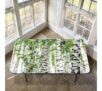 Woodland Design Elastic Tablecloth for 5FT Folding Tables 30"×60" Polyester Fitted Covers - Nature Print with Summer Trees Perfect for Outdoor Events & Picnics