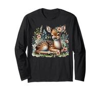 Woodland Fawn Floral Deer Cottagecore Style Long Sleeve T-Shirt