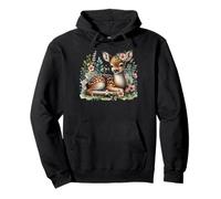 Woodland Fawn Floral Deer Cottagecore Style Pullover Hoodie