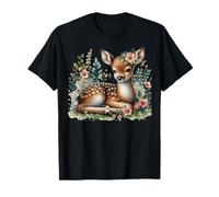Woodland Fawn Floral Deer Cottagecore Style T-Shirt