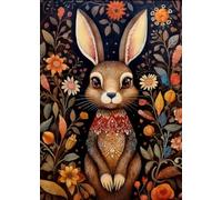 Woodland Folk Art Cute Hare Birthday Card - Large A5